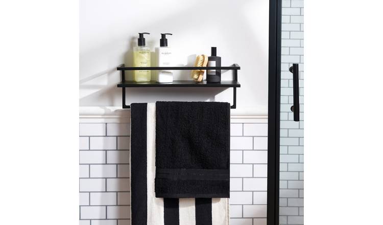 OHS Mounted Towel Rail With Shelf - Black