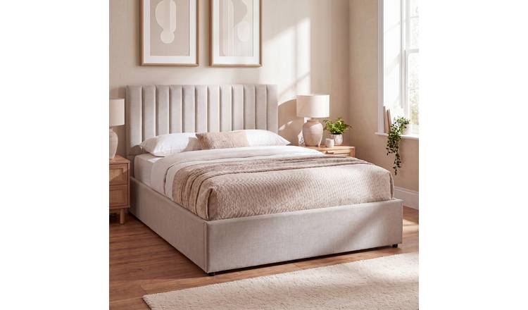 Vida Designs Vellaro King Ottoman Linen Fabric Bed With Mattress - Beige