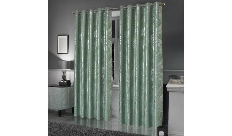 New Edge Blinds Sage Green Leaf Sparkle Blackout Eyelet Curtains - 167cm x 137cm