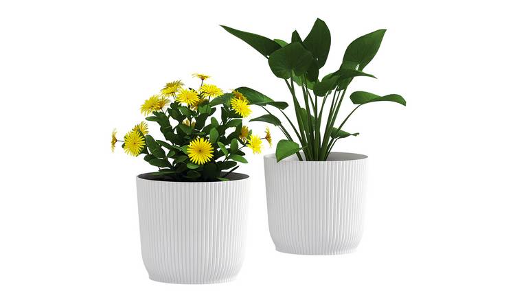 Outsunny 2 Indoor Outdoor Plastic Round Plant Pots - White