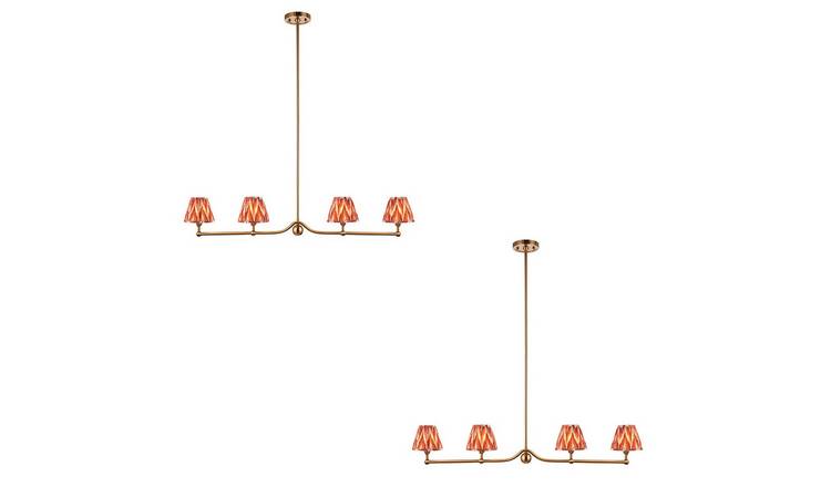 Loops Direct Set of 2 STEEL and FABRIC Pendant Light - Apricot Orange