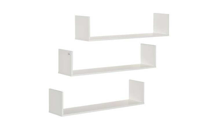 HOMCOM Set of 3 Wooden U Shaped Floating Shelves Set - White