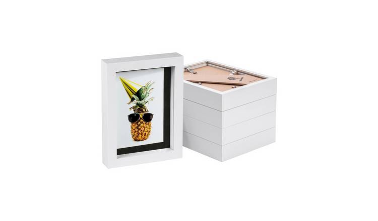 Nicola Spring 3D Box Photo Frames - 5" x 7" with Mount - Set of 5 - White