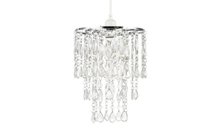 Happy Homewares Chrome Tiers of Clear Acrylic Drops Pendant Shade - 23cm