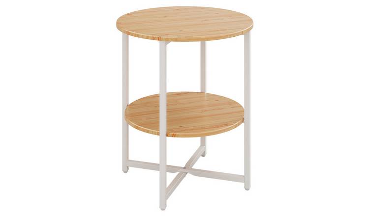Living and Home Small Round Coffee Table with Shelf - Natural