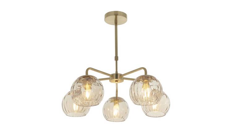 Loops Direct 55cm Diameter Steel and Glass Ceiling Pendant Light - Satin Brass