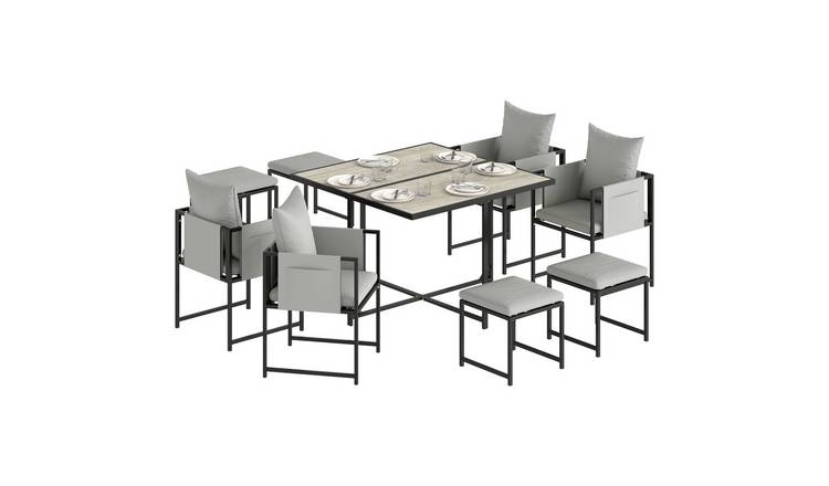 Outsunny 8 Seater Garden Dining Set with 4 Stools - Dark Grey