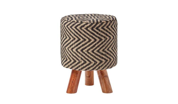 Homescapes Modern Style Diamond Jute Footstool – Black and Natural