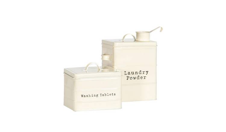 Harbour Housewares 2 Piece Vintage Metal Utility Canisters Set - Cream