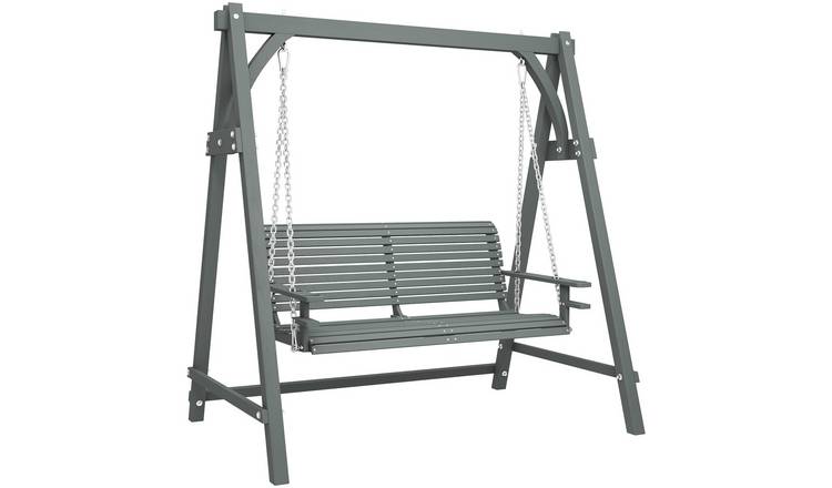 Outsunny Pine Drink Tray Garden Swing Seat – Grey