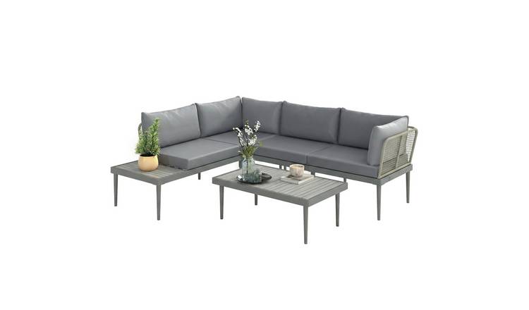 Outsunny 4 Seater Rattan Corner Furniture Set - Grey