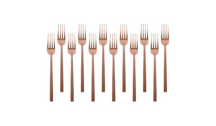Argon Tableware Stainless Steel Dinner Forks - Copper - Pack of 12