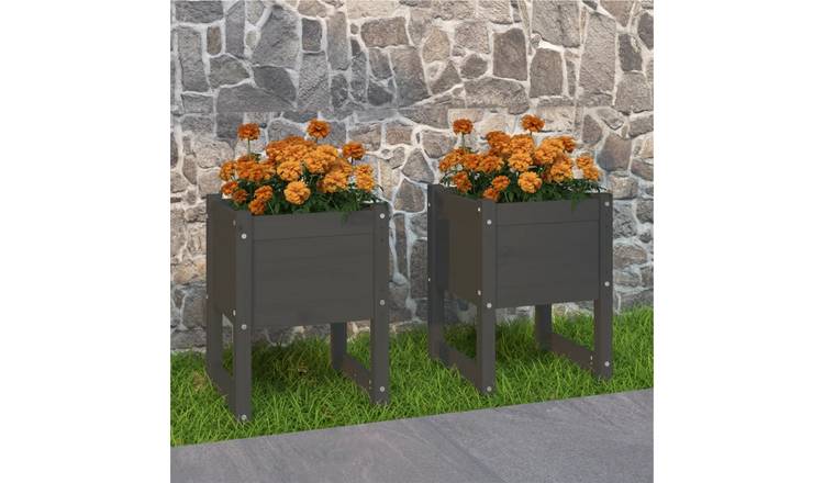 Walplus Pack of 2 Wood Garden Planter - Grey - 40 x 40 x 52.5 cm