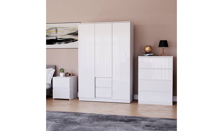 Vida Designs Glinton Bedroom Set (Bedside - 4 Drawer Chest - Wardrobe) - White