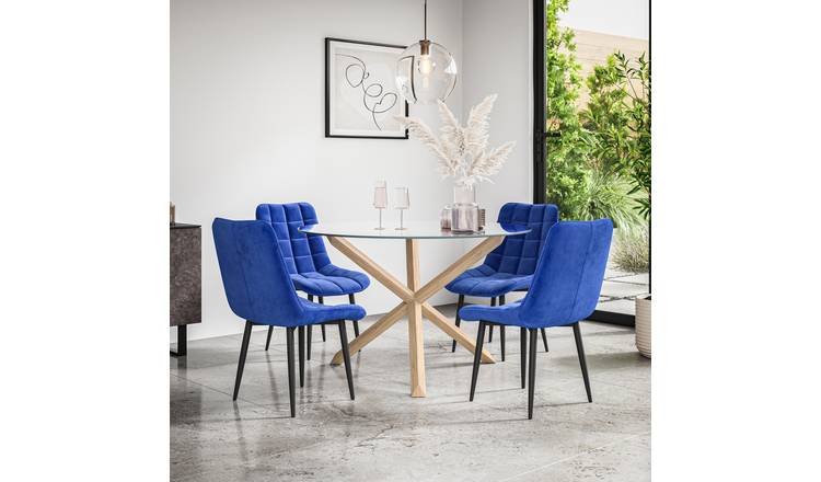 Furniture Online Malvern Nova Glass Top Dining Table & 4 Blue Chairs