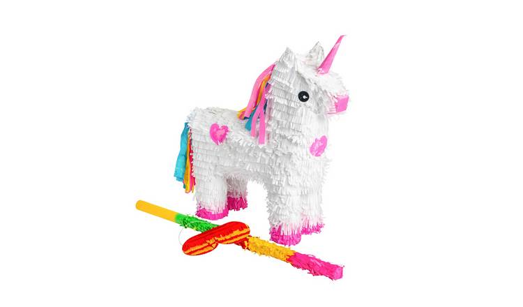 Fax Potato Unicorn Cardboard Pinata Set with Stick and Blindfold - White