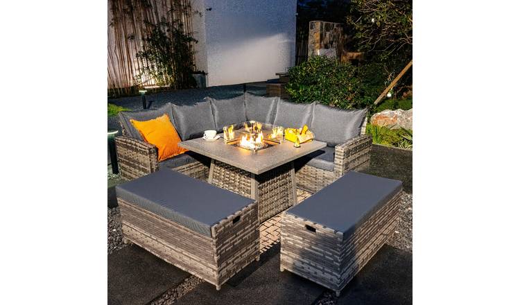 Furniture Maxi Rosen Metal Frame 9 Seater Fire Pit Set with Cover - Grey