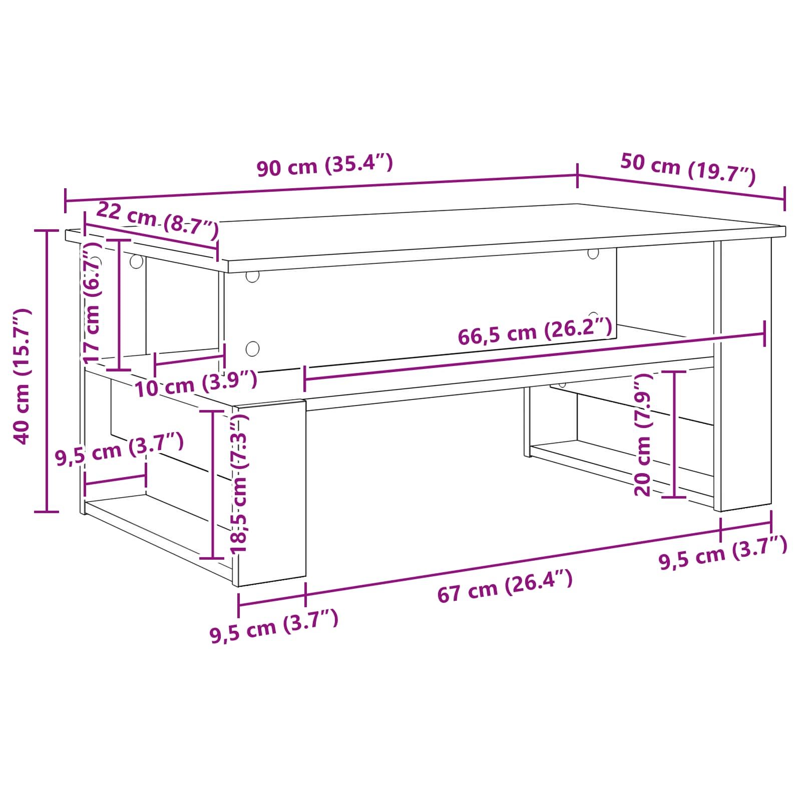 Walplus 1 Shelf Engineered Wood Coffee Table - Sonoma Oak - 90 x 50 x 40 cm - Image 7