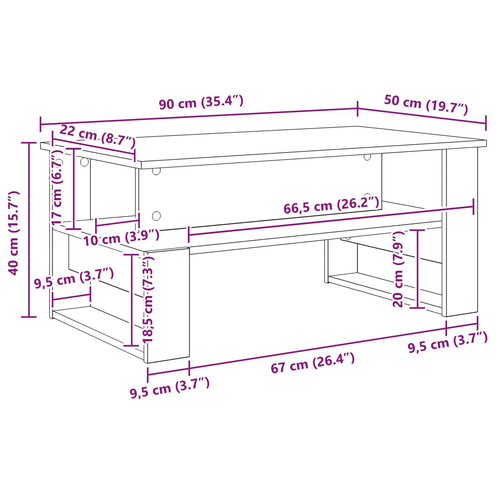 Walplus 1 Shelf Engineered Wood Coffee Table - Sonoma Oak - 90 x 50 x 40 cm - Image 7