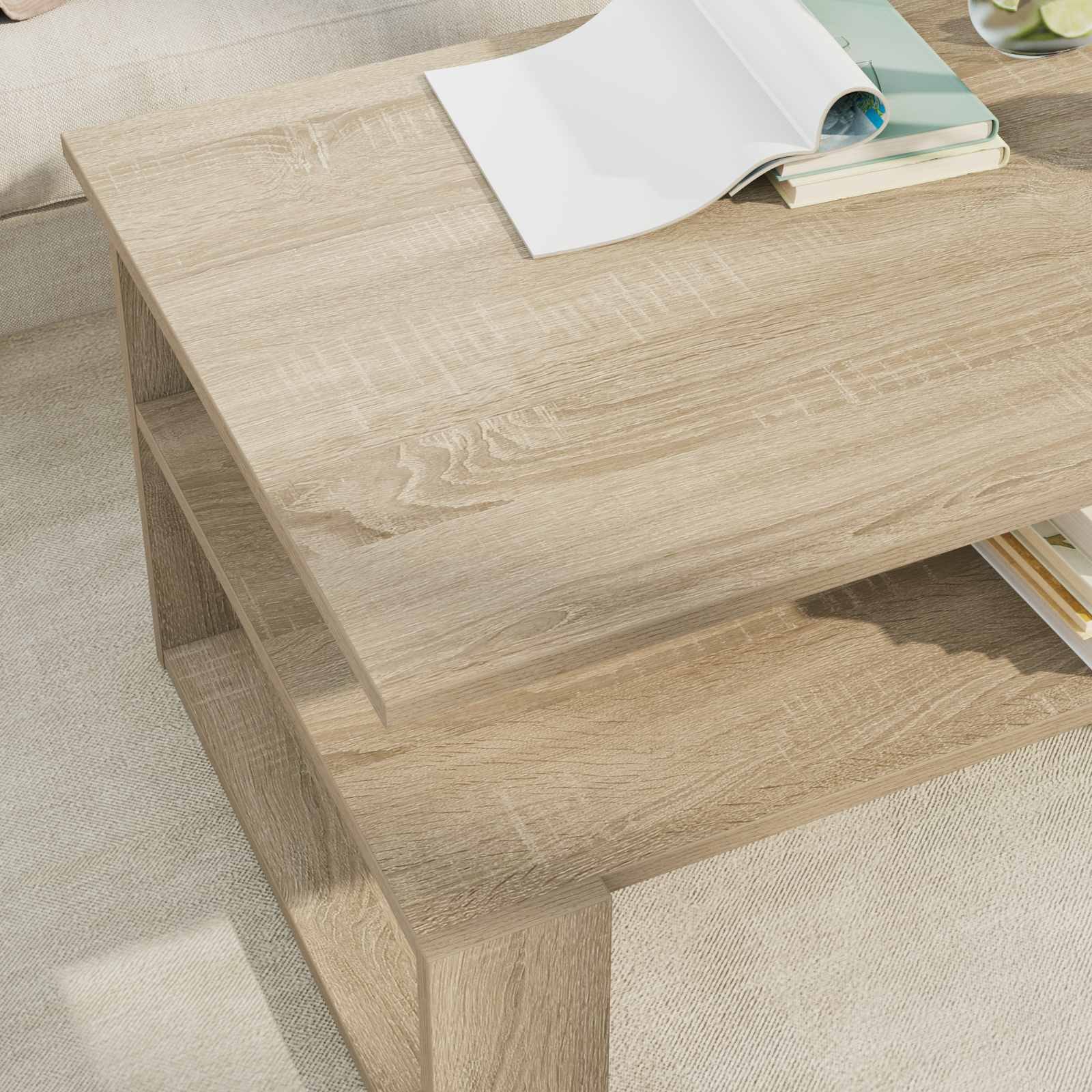 Walplus 1 Shelf Engineered Wood Coffee Table - Sonoma Oak - 90 x 50 x 40 cm - Image 3