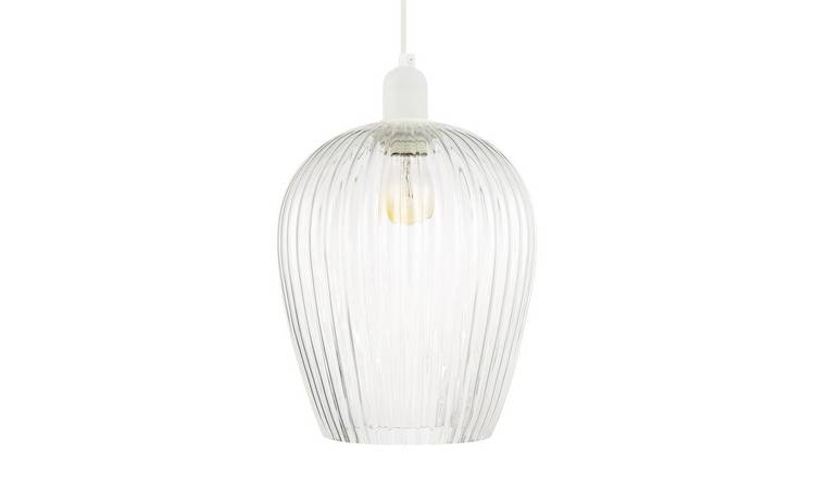 Happy Homewares Transparent Mini Line Ribbed Glass Pendant Shade - 25cm