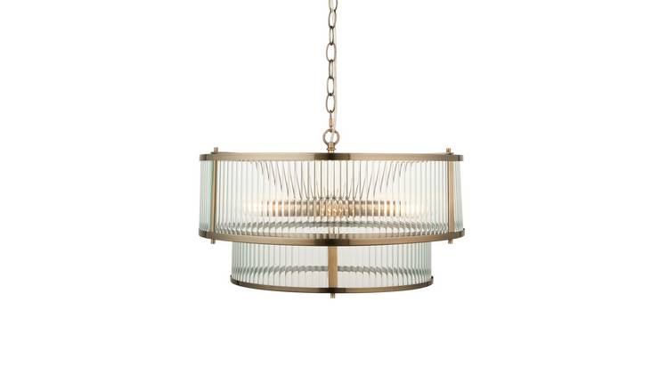 Loops Direct Steel and Glass 5-Light Tiered Pendant - Antique Brass