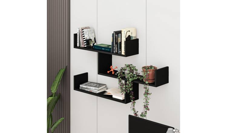 Decortie Tibet Melamine Coated Particleboard Floating Wall Shelf - Black