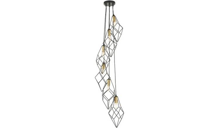 Loops Direct Steel 6-Light Cascade Pendant Light - Matt Black and Gold
