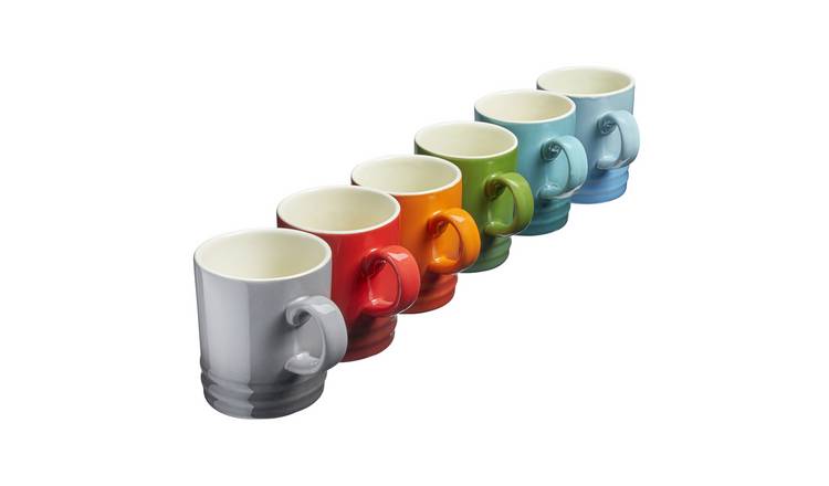 Cooks Professional Set of 6 Stoneware Tea Coffee Mugs 350ml - Multicolour