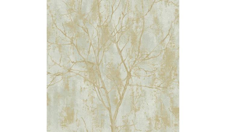 Grandeco Venetian Tree Textured Distressed Concrete Stone Wallpaper - Green
