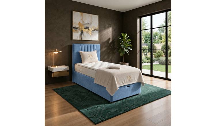 DS Living Vesper Single Velvet Ottoman Bed Frame - Sky Blue