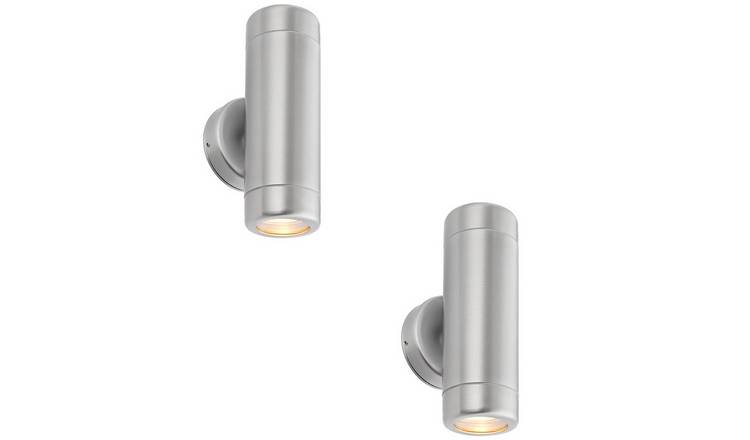 Loops Direct Pack of 2 Stainless Steel Twin Wall Light - Brushed Stainless