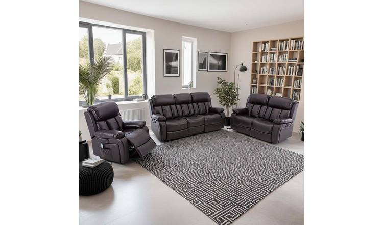 Furniture Online Chester Electric Recliner Leather 1+2+3 Seater Sofa Set - Brown