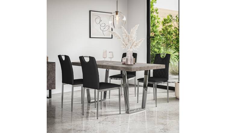 Furniture Online Aria Monza Concrete Effect Dining Table & 4 Black Chairs