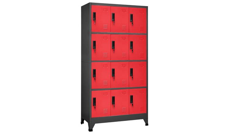 Walplus Steel 12 Door Locker Cabinet - Black and Red - 90 x 45 x 180 cm