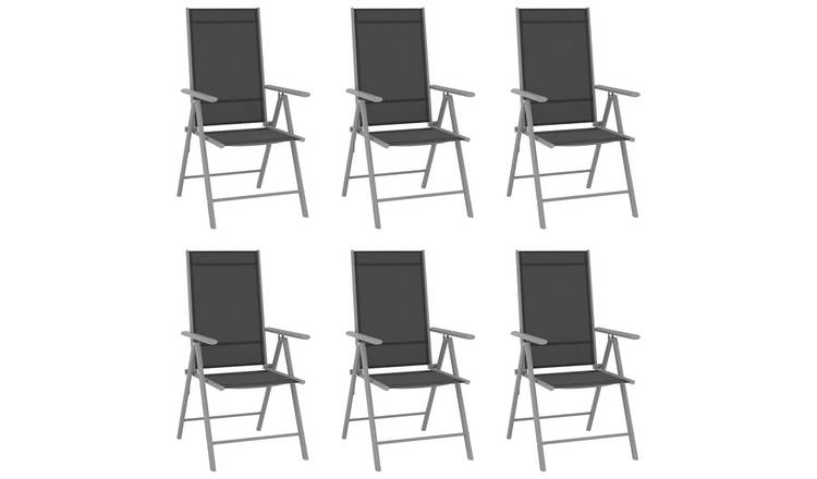 Walplus 6 Piece Textilene Folding Chairs - Black - 54 x 73 x 107 cm