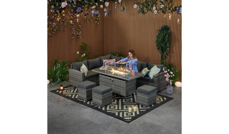 Furniture Maxi Barcelona Rattan Effect 9 Seater Corner Sofa Set-Grey