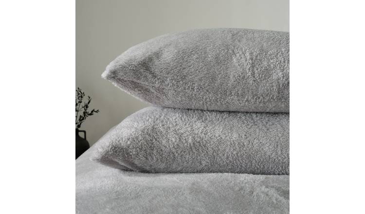 OHS 2 Pack Teddy Fleece Pillowcases - Grey