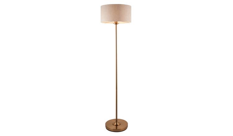 Loops Direct Steel and Fabric Floor Lamp - Vintage Brass and Natural Linen