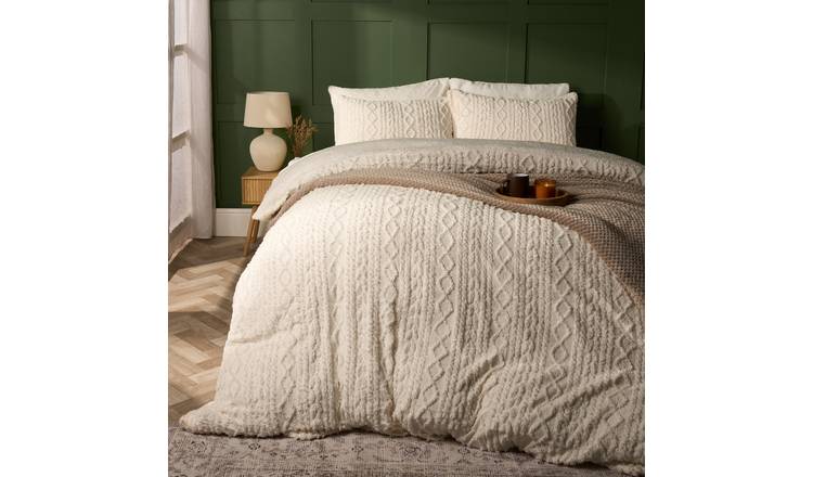 OHS Cable Knit Fleece Duvet Cover Set Bedding Cream - Double