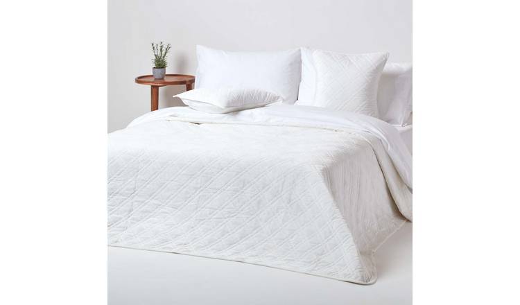 Homescapes Cream Paragon Diamond Geometric Velvet Bedspread - 200 x 200cm