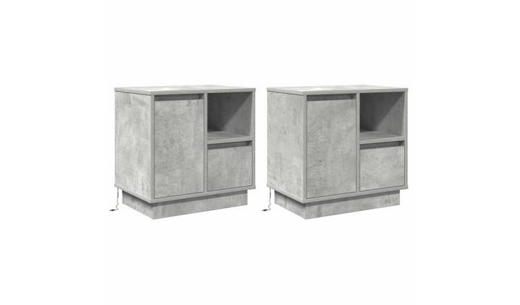Walplus Pack of 2 Bedside Cabinet - Concrete Grey - 50 x 34.5 x 50 cm