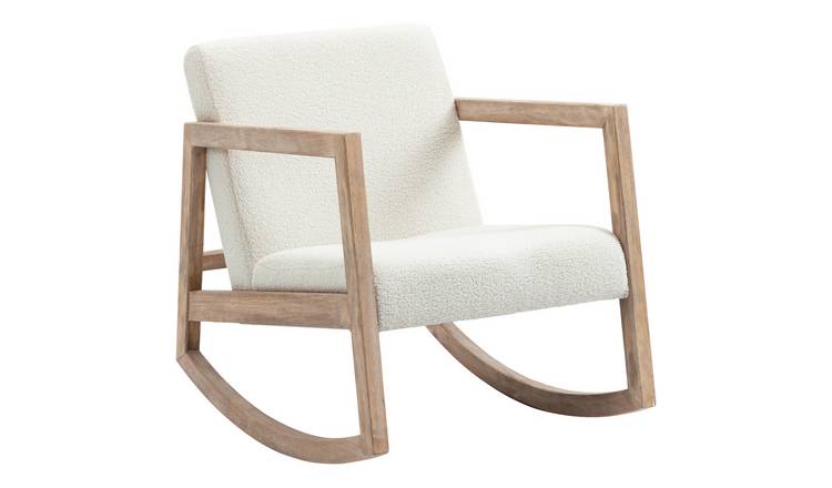 HOMCOM Upholstered Rocking Chair with Cushion and Wood Base - Cream White