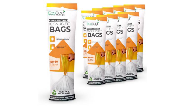 EcoBag White 60L Drawstring Kitchen Bin Liners - Pack of 100