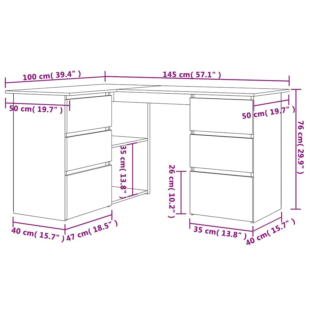 Walplus Wood Corner Desk - White - 145 x 100 x 76 cm - Image 9