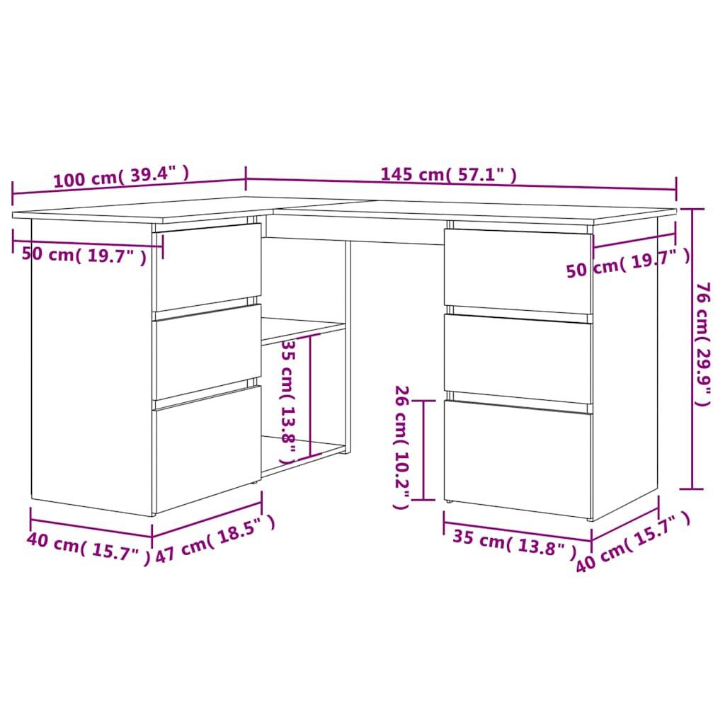Walplus Wood Corner Desk - White - 145 x 100 x 76 cm - Image 9