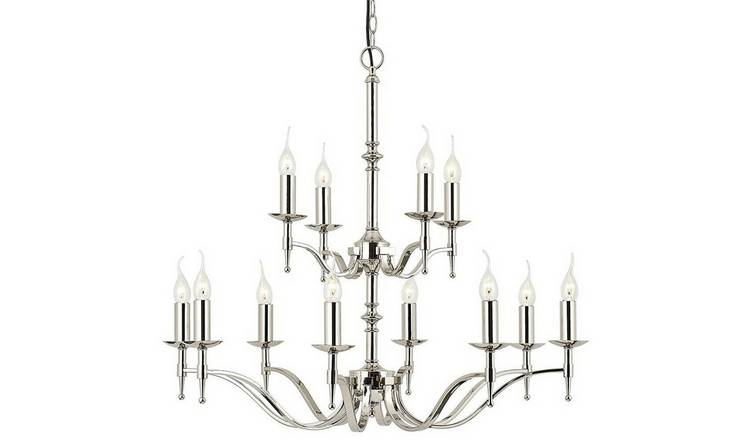 Loops Direct Steel 12-Light Pendant Chandelier - Bright Nickel