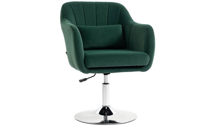 HOMCOM Adjustable  Velvet Swivel Accent Chair with Lumbar Support - Dark Green