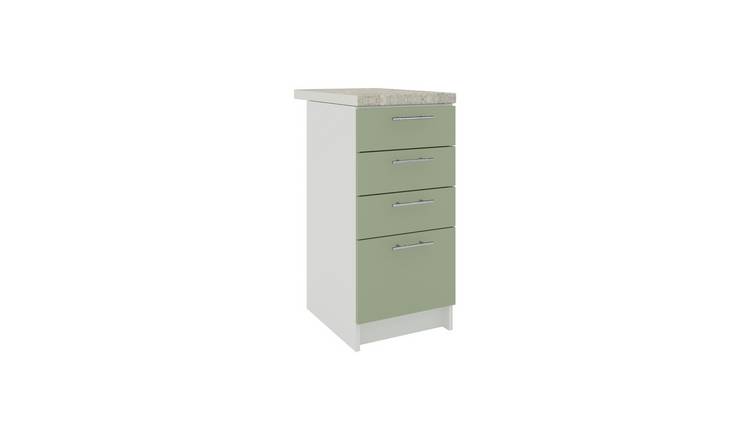 JD Greta 400mm Drawer Cabinet with Drawer Fronts & Worktop - Sage Green Matt