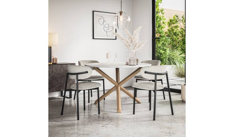 Furniture Online Malvern Round Marble Effect Dining Table & 4 Myla Grey Chairs